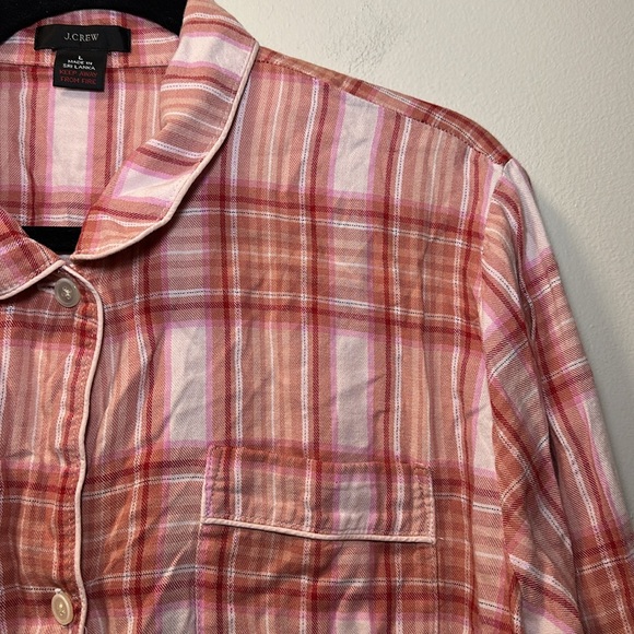 💛J. Crew Women’s Flannel Long Sleeve Pajama Top in Blush Tartan Sz L BD198 - Picture 3 of 6